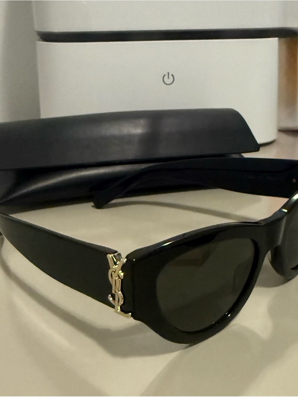 Saint Laurent Black Cat-Eye Sunglasses with Gold YSL Accent